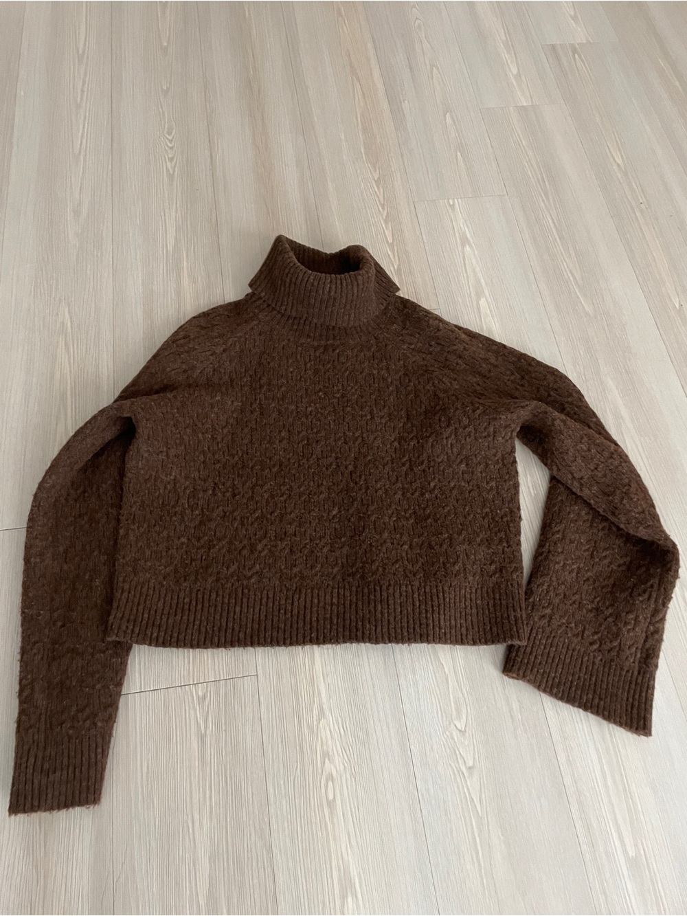 Astr Chocolate Brown Cropped Turtleneck Sweater